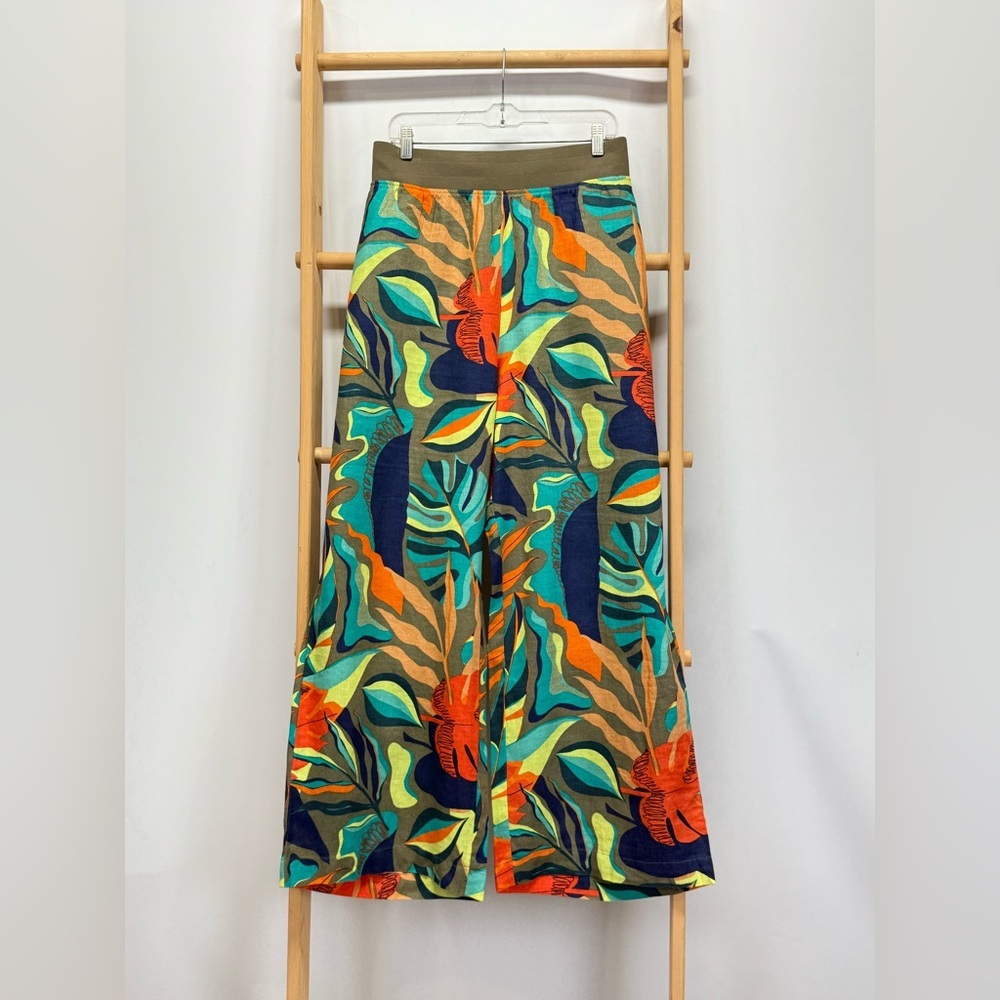 SOFT SURROUNDINGS Olive green & orange tropical print Linen pants size 3X. - Picture 5 of 13